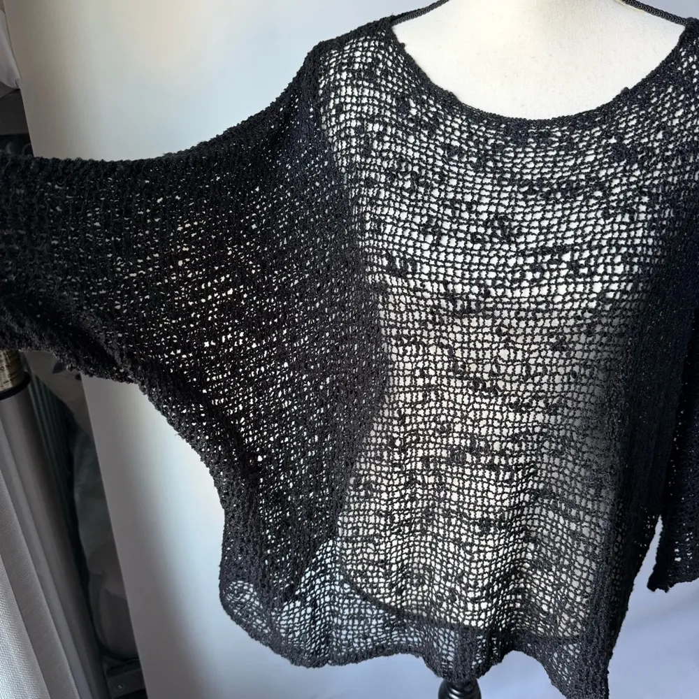 Elsie‎ and Zoey Black Open Knit Sweater coastal boho Cottagecore OS Size undefined - Image 6