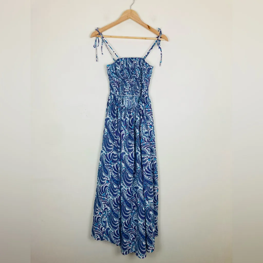 J. Crew linen blend purple, blue and white paisley print midi sun dress. Medium - Image 6