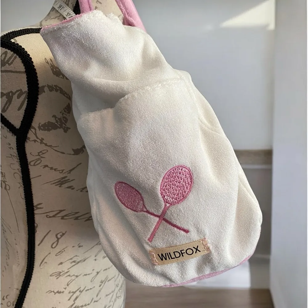 Wildfox NWT Terry Tennis/Pickle Ball Tote Bag White/Pink - Image 4