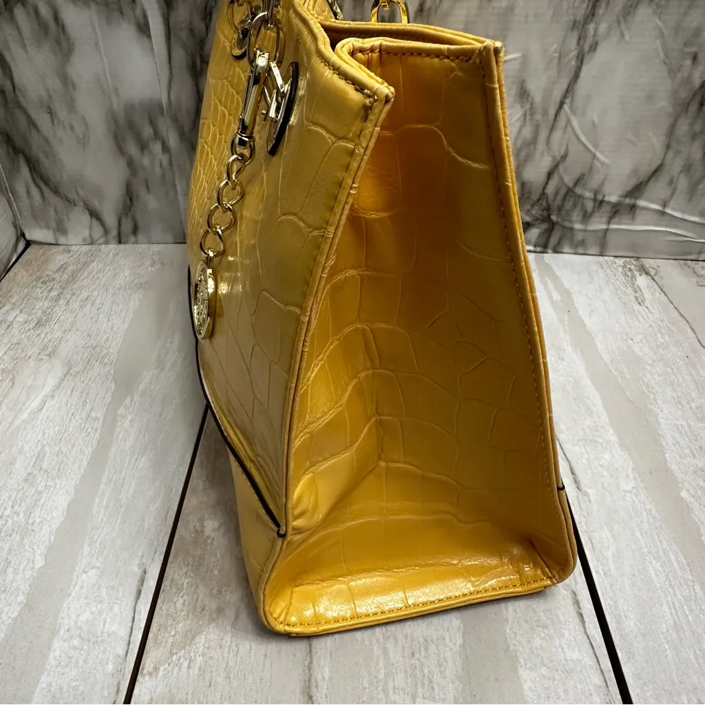 Anne Klein Vibrant Yellow Croc-Embossed Tote Gold Hardware Chain Handle Vibrant - Image 5