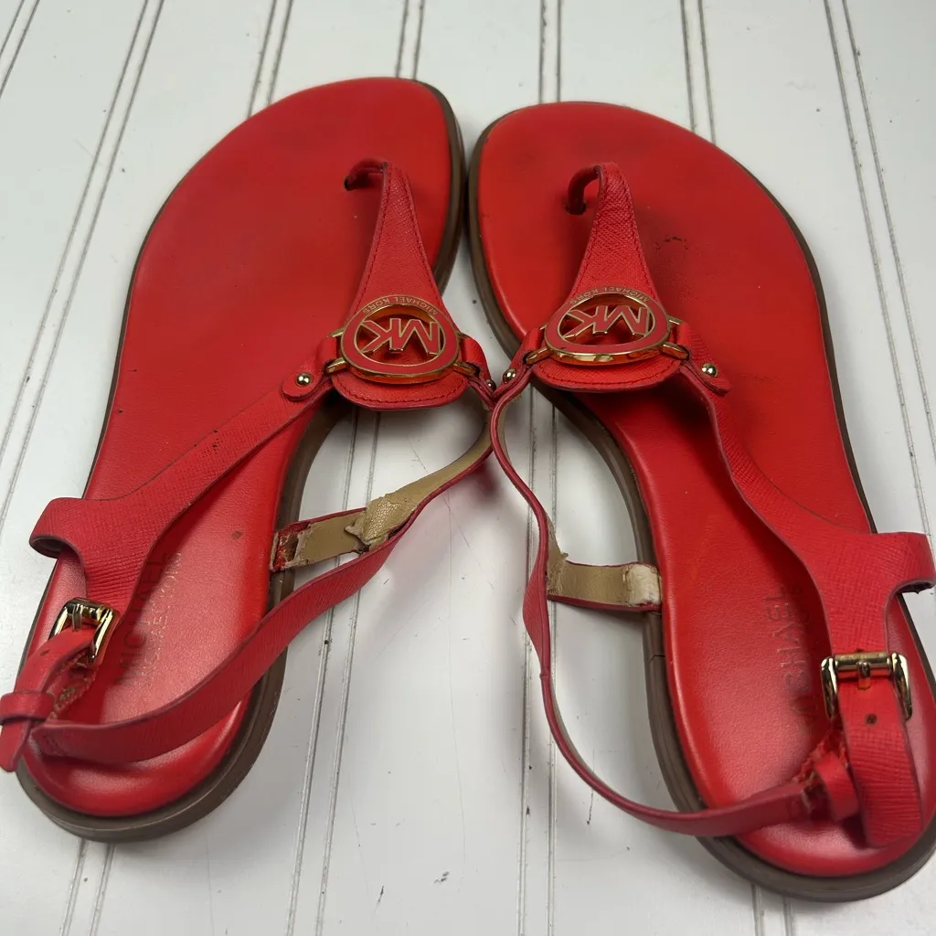 Michael Kors Red Flat Sandals MK Logo Slingback Women’s 6.5 - Image 4