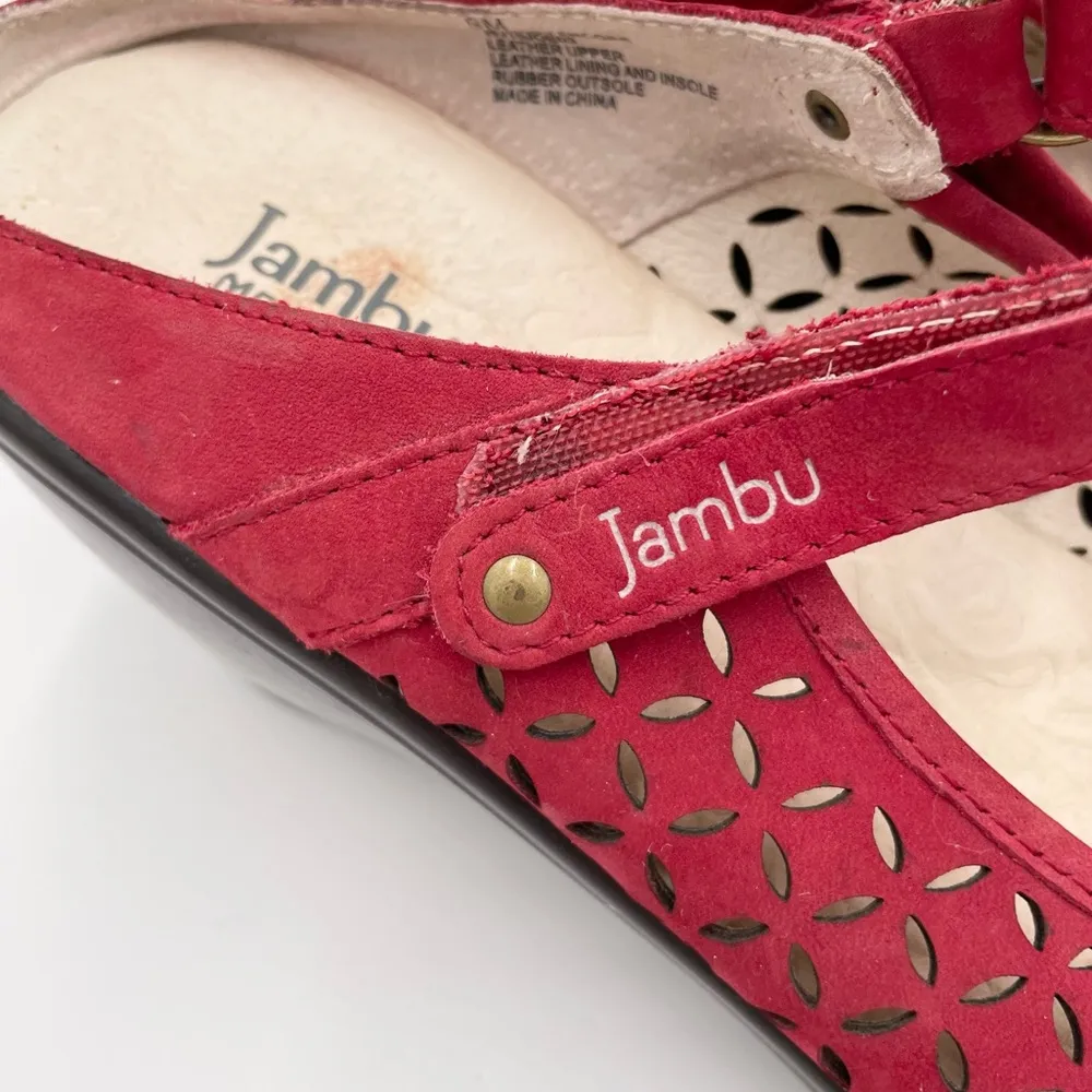 Jambu Women's Journey Encore Wedge Slip On Sandal Red Nubuck Leather Size 9 - Image 4