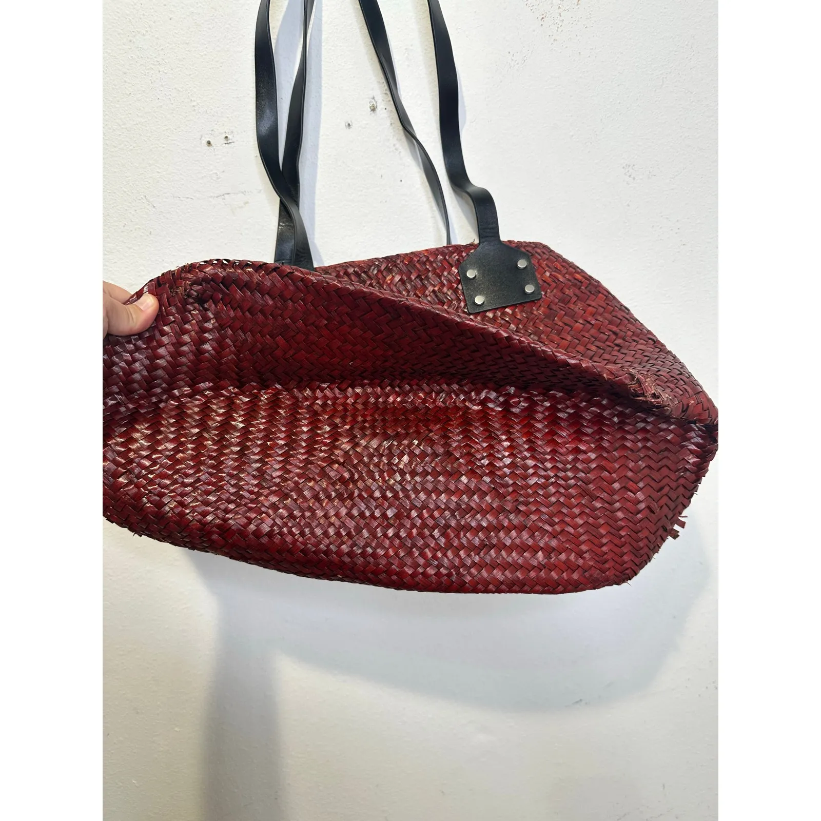 ALLSAINTS Women's Red Straw No Closure Open Zipper Pockets Mosley Straw Tote Bag - Image 8