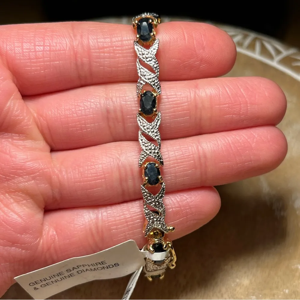 NWT Genuine Sapphire & Diamonds 24KT Gold Over  Bracelet - Image 10