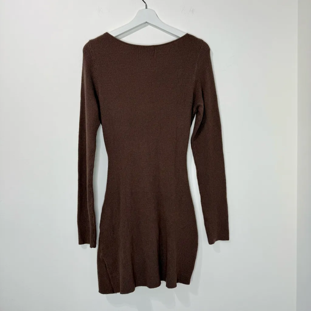 NWT PLT LABEL Plus Dark Brown Knitted Twisted  Long Sleeves Mini Dress Size XXL - Image 9