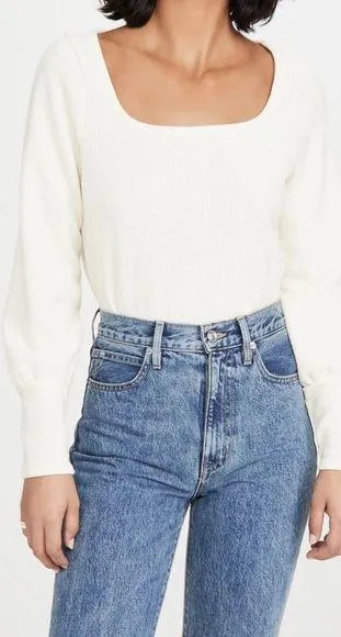 Madewell + Ottoman Rib Square-Neck Top in Cream Size 1X - Image 2