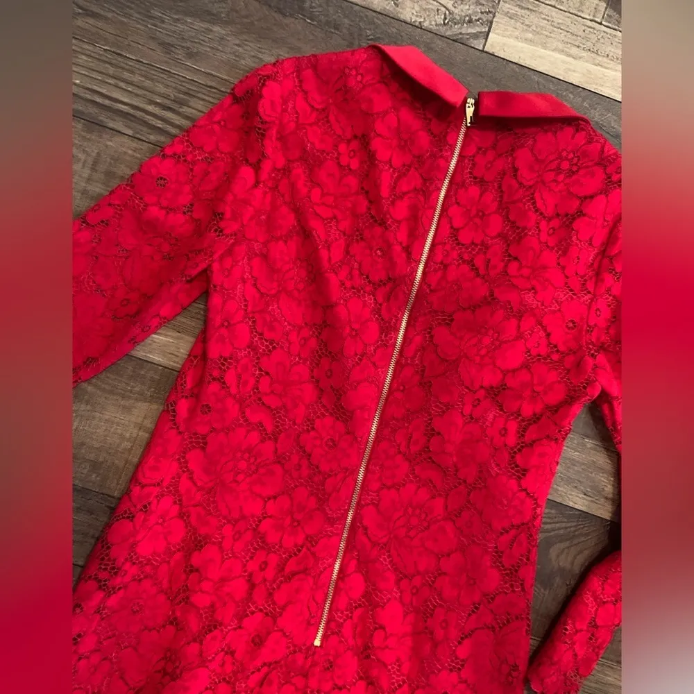 Ted baker red lace dress $300 designer classic fall cocktail formal  collared - Image 7