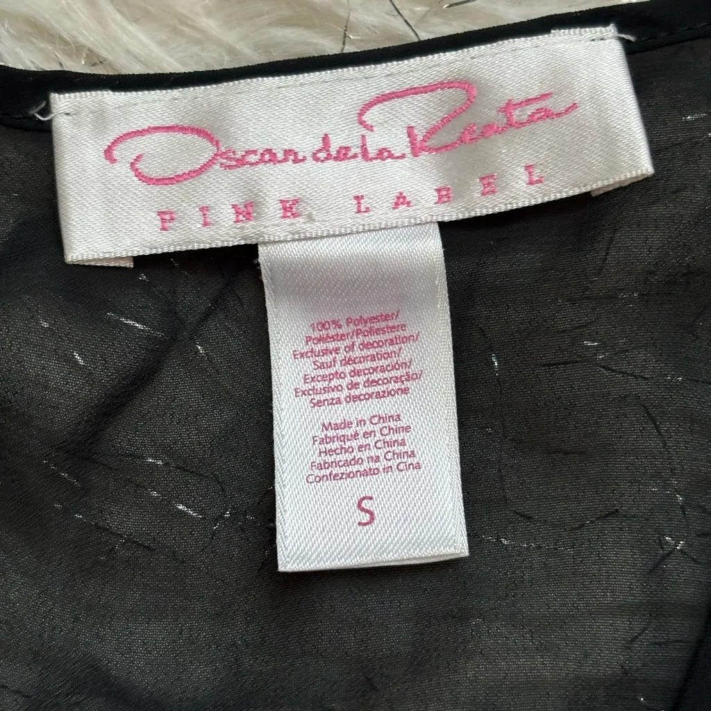 Oscar de la Renta Black Women’s Pink Label Sheer Wrap Robe Ruffle Sleeve Size S - Image 5