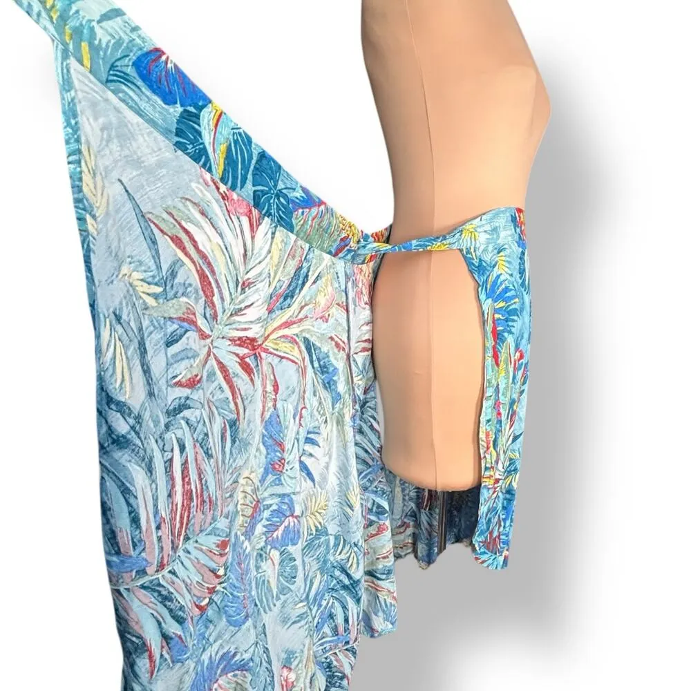 Jams World Kamuela Wrap Skirt Tropical Print Crinkle Rayon Blue Red Green XL - Image 5
