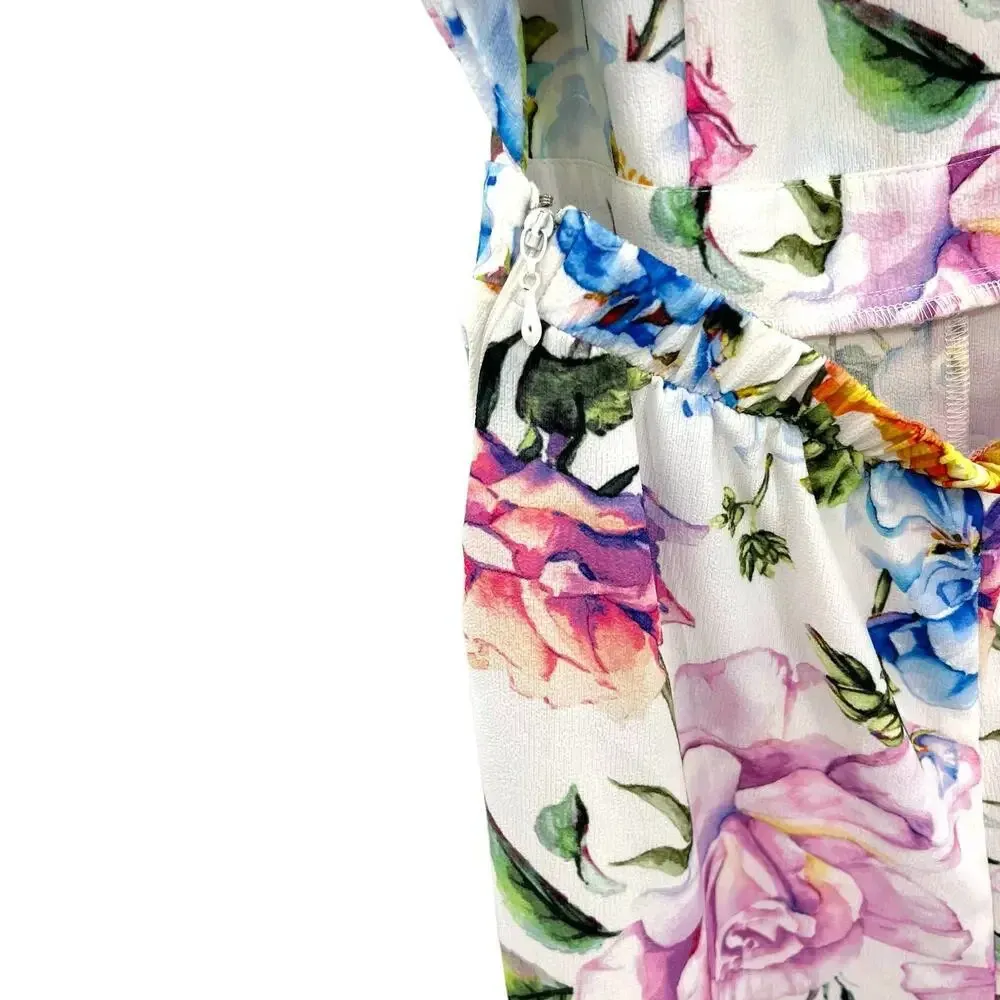 Show Me Your Mumu Afton Tie Back Romper Bright Floral Stretch White‎ Size Small - Image 10