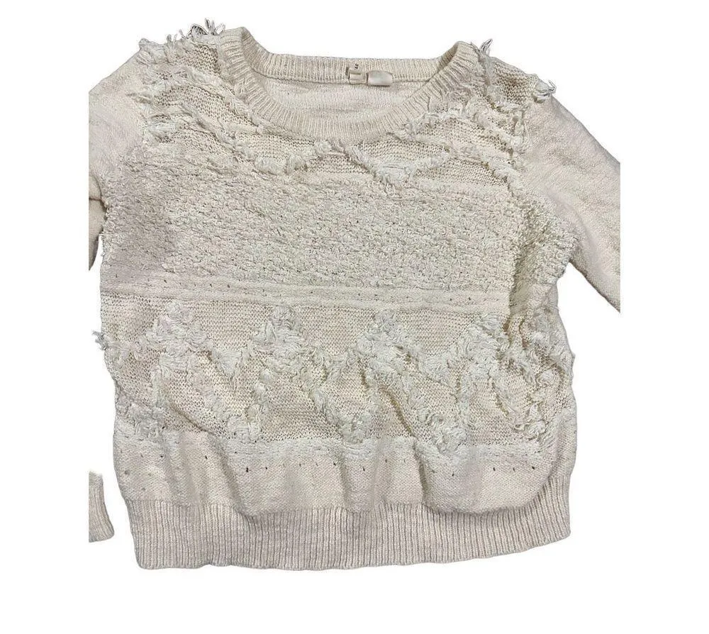 Moth Anthropologie Sweater cropped chunky knit cotton wool ivory sz M White Size M - Image 8