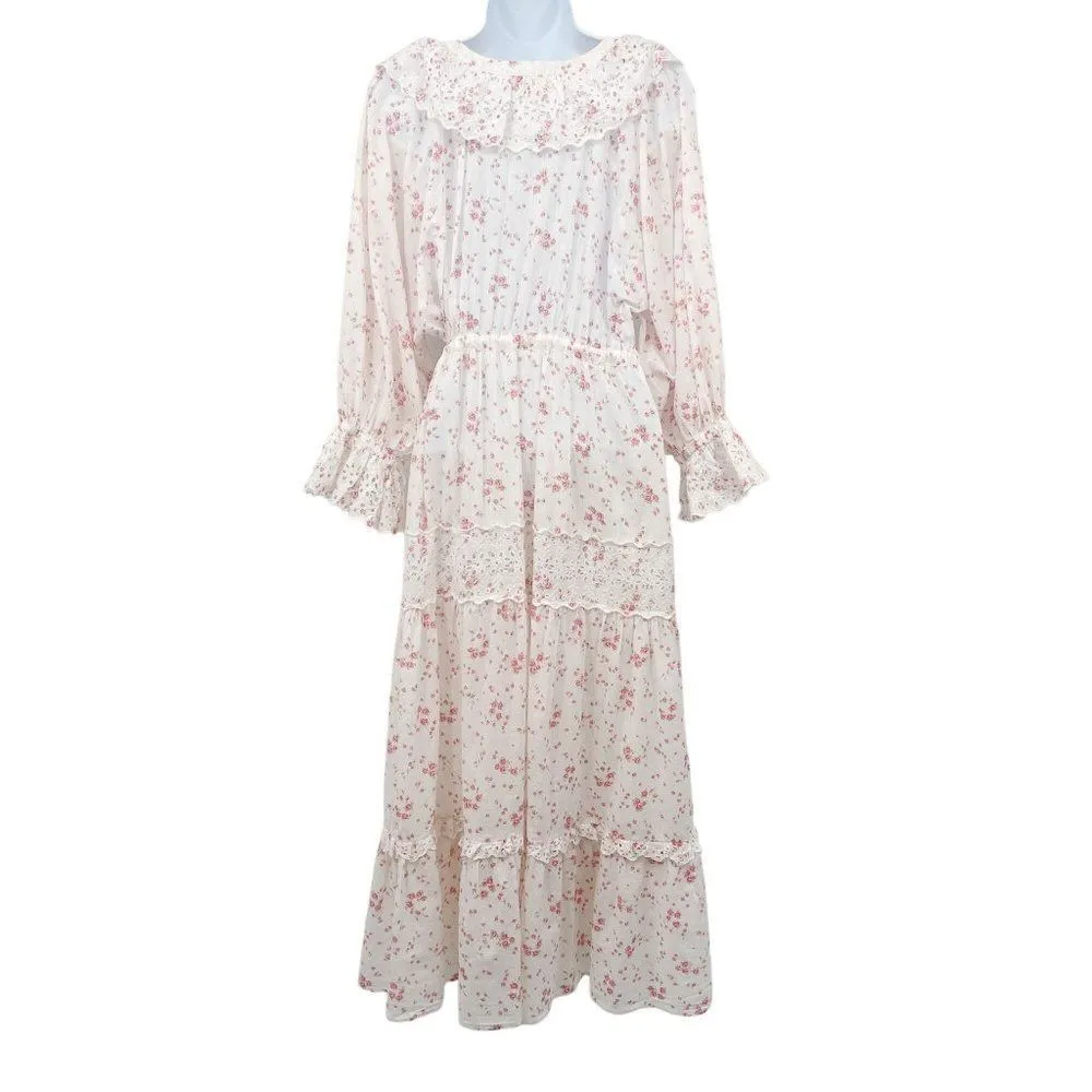 byTiMO Cotton Slub Midi Dress Floral Print Lace Button Down Cottagecore Small - Image 24