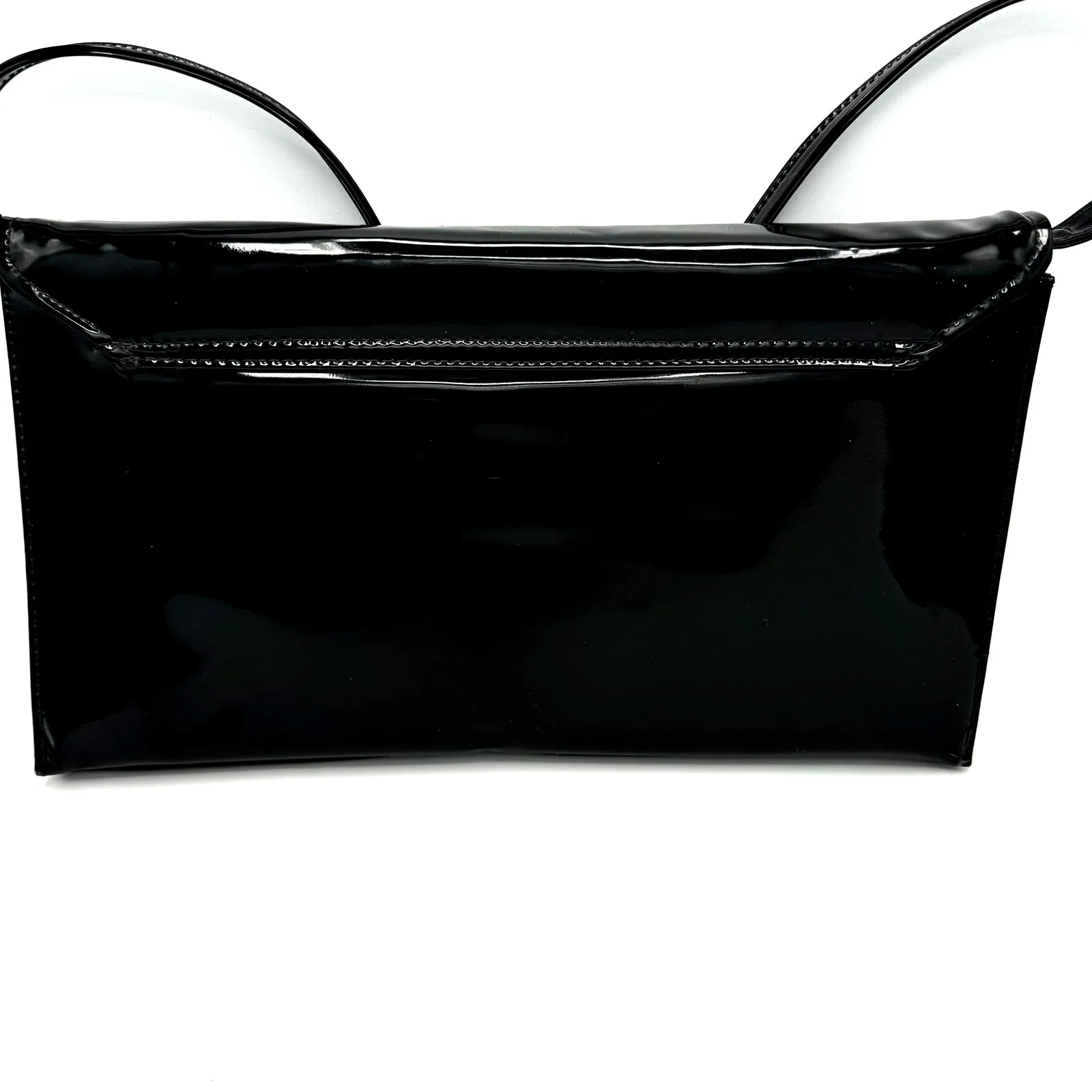 VTG Black Patent Leather Clutch Shoulder Bag 70s 80s Accordion Purse - Image 2