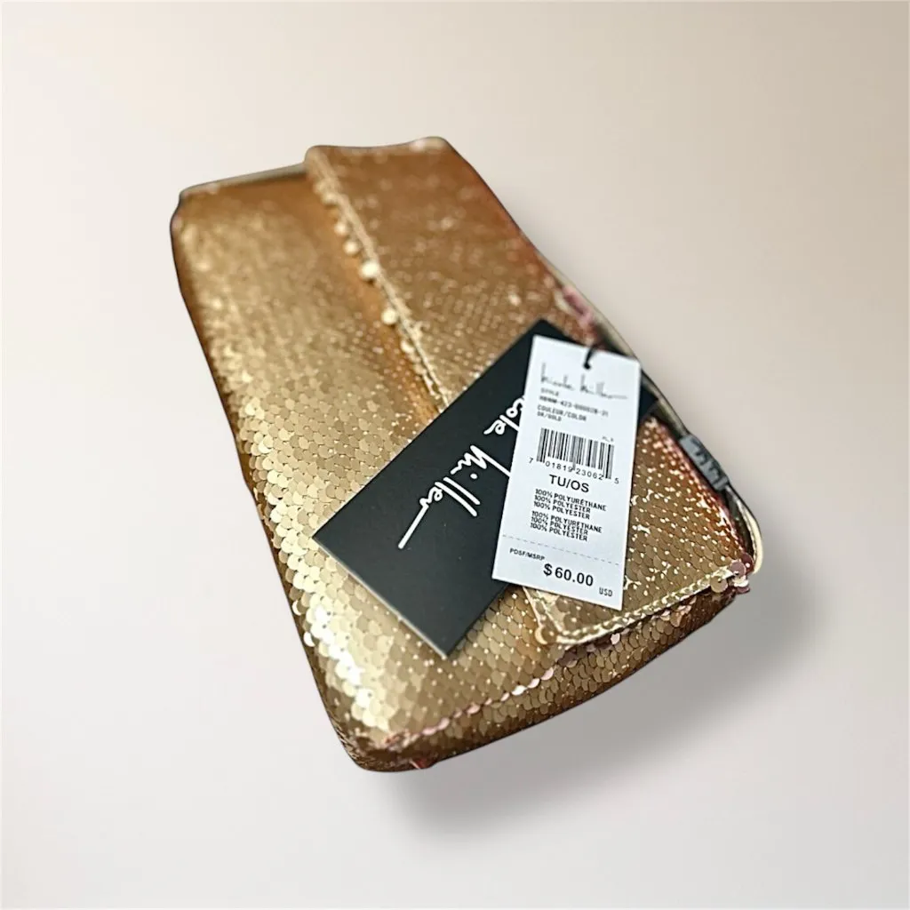 New Nicole Miller Gold Sequin‎ Shoulder Bag Clutch Evening Purse Holiday Party - Image 4