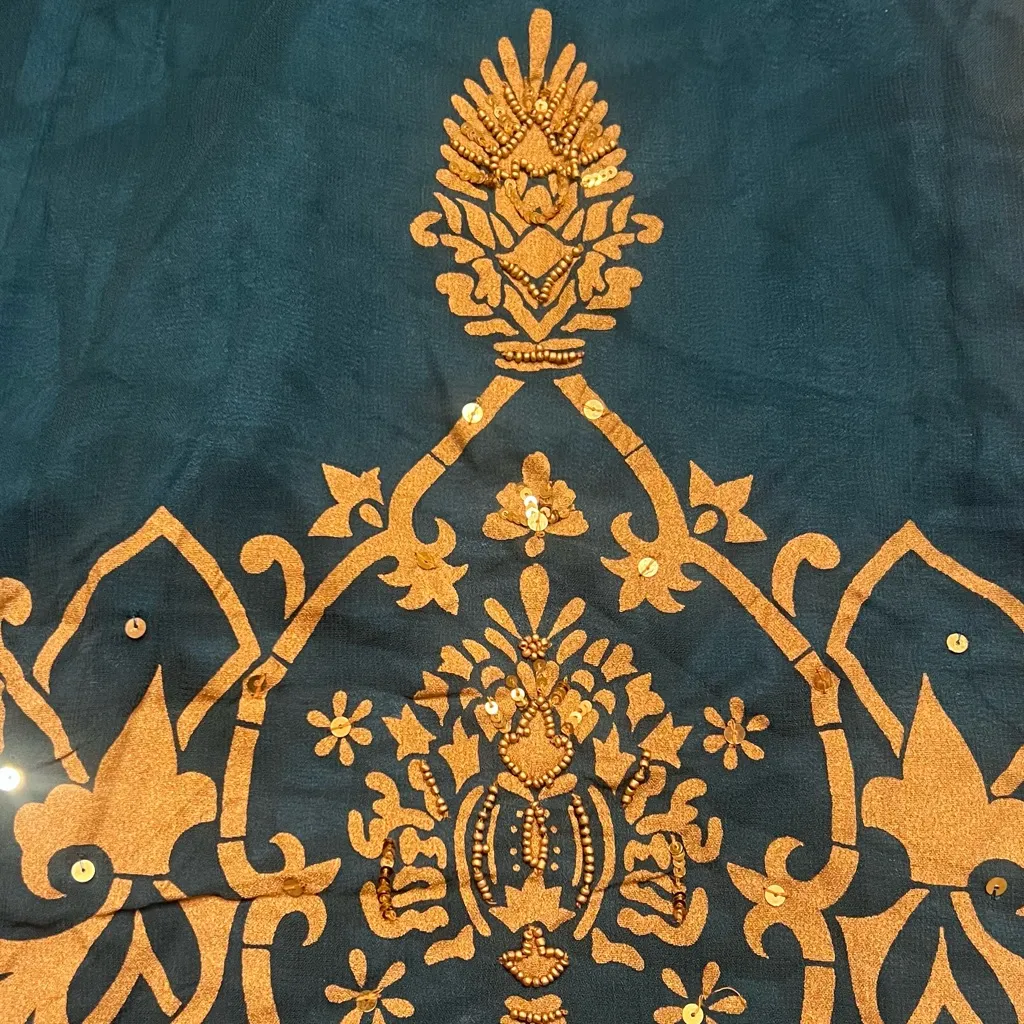 Soft Surroundings Vintage Beaded Sequin Embellished‎ Maxi Skirt Teal Gold Medium - Image 9