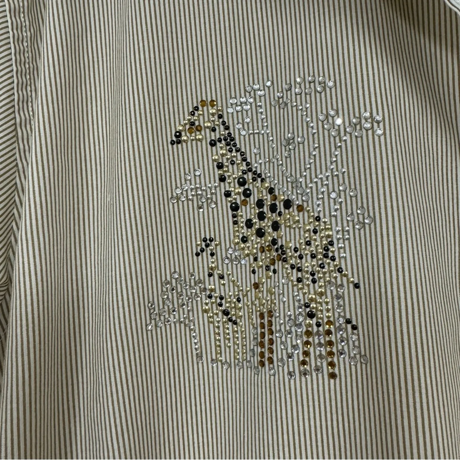 Vintage Hana Striped Giraffe Rhinestone Button Down Shirt Womens L Quirky Zoo Green Size L - Image 5