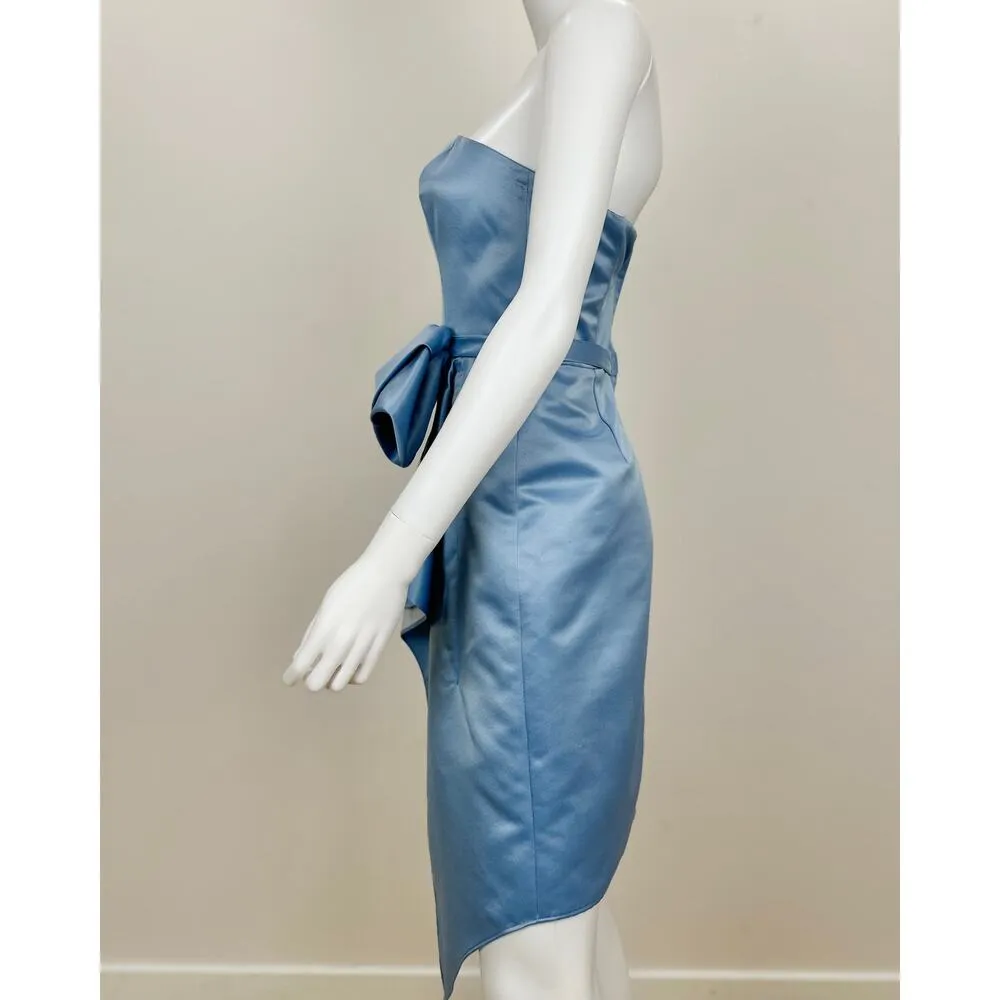 ABS Allen Schwartz Strapless Dress Light Blue Satin Corset Draped Pleated US 2 - Image 4