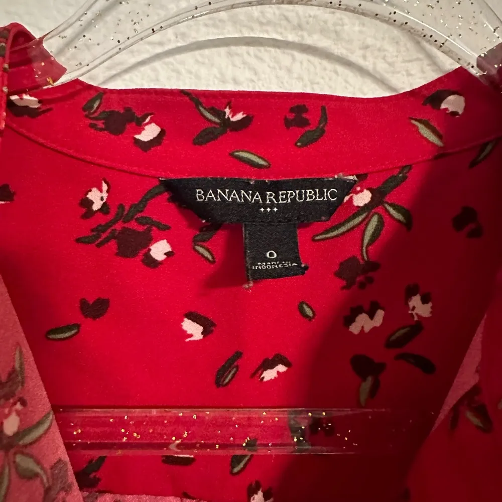 Red Floral Banana Republic Shirt Dress - Image 3