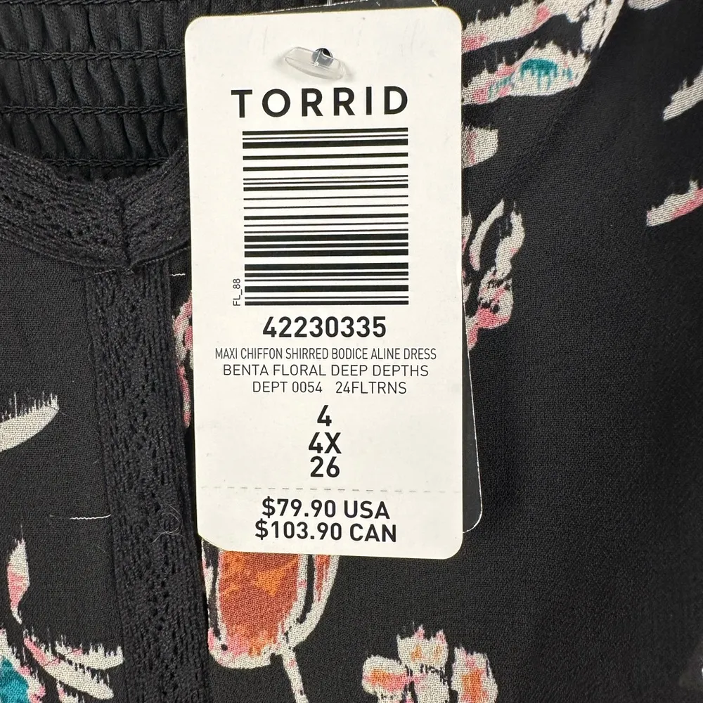 Torrid Floral Chiffon V Neck Tiered Dark Boho Prairie Maxi Dress Women’s Sz 4X - Image 8