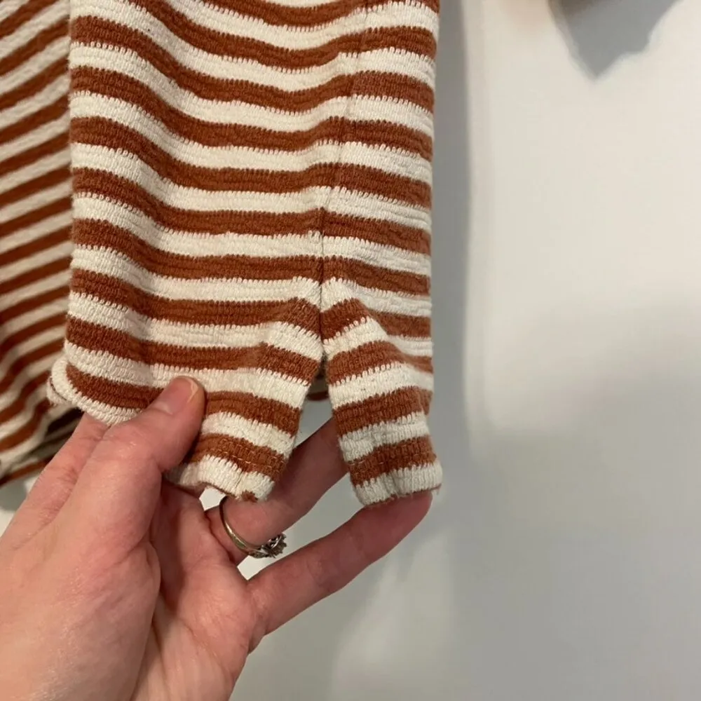 J. JILL Striped Square Neck Top Brown Cream ish 3/4 Sleeve 100% Cotton PETITE M Size undefined - Image 9