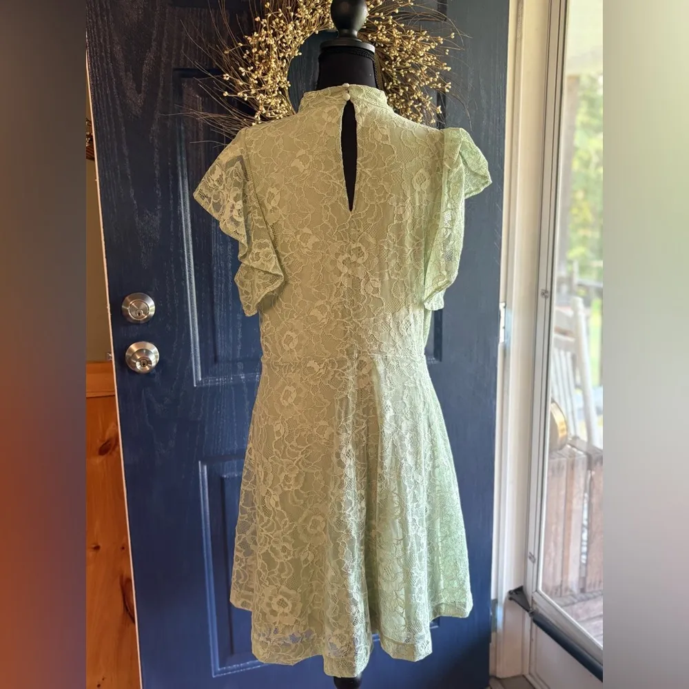 Anthropologie Maeve Women Mini Dress Green Sleeveless Mock Neck Size L NWT - Image 4