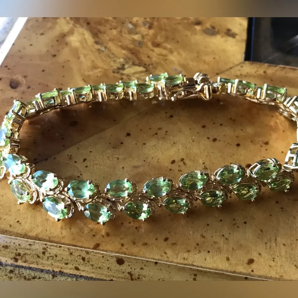 Natural Peridot Sterling Silver 18k Yellow Gold Vermeil Bracelet - Image 3