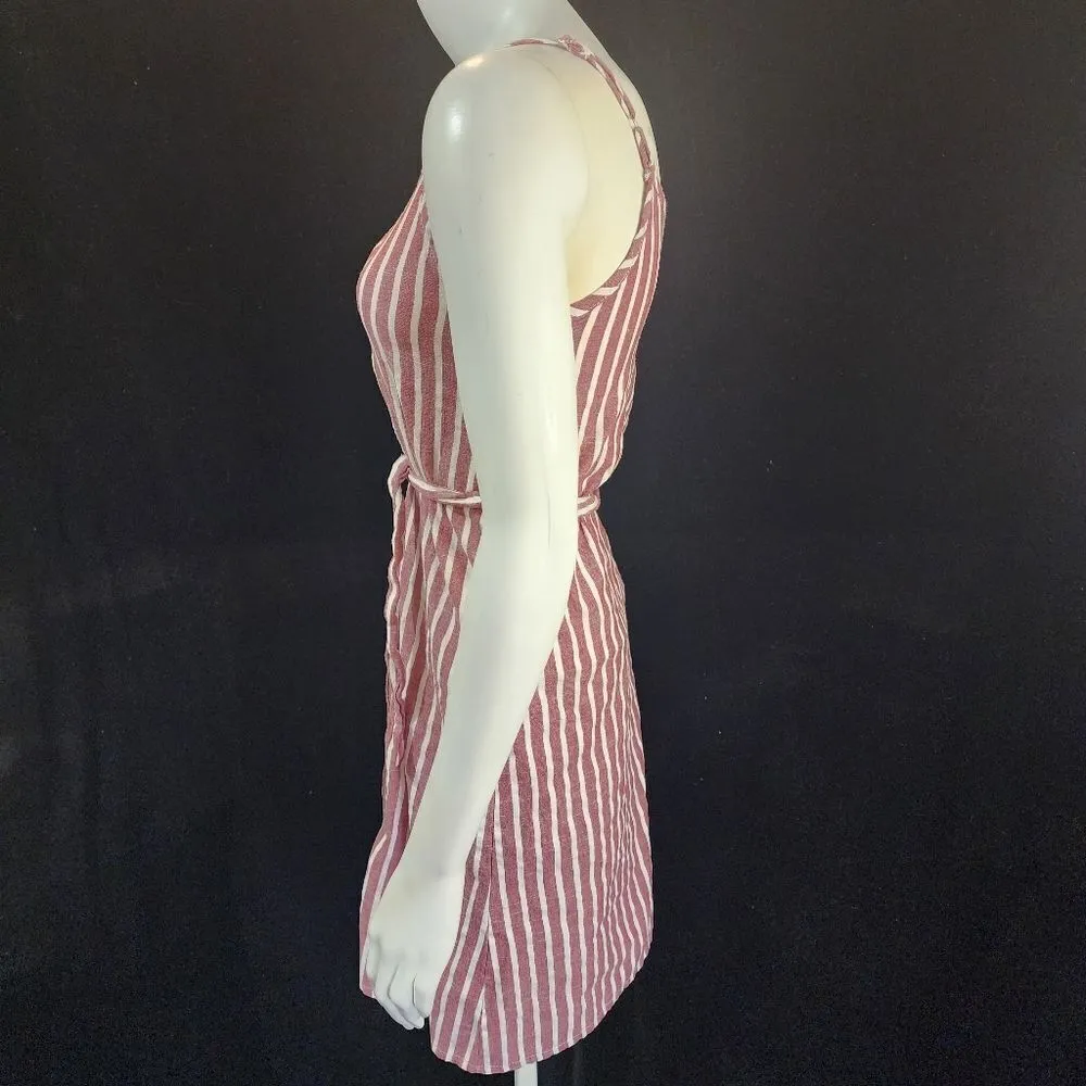 Red & White Striped Button Down Dress & Belt Red Size XS - Image 3
