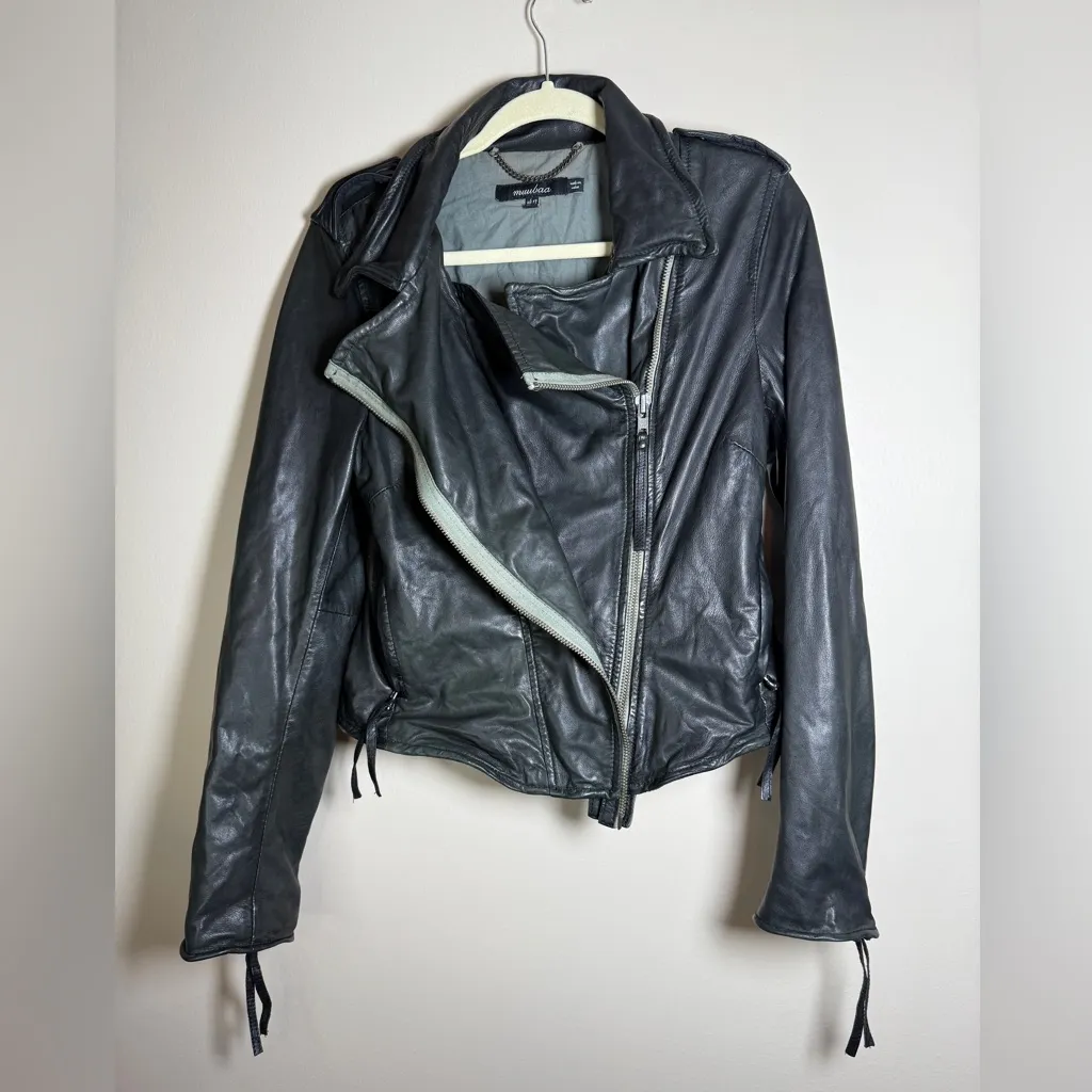 Muubaa Gorgeous Soft Black Lamb Leather Moto Jacket Size 8 - Image 2