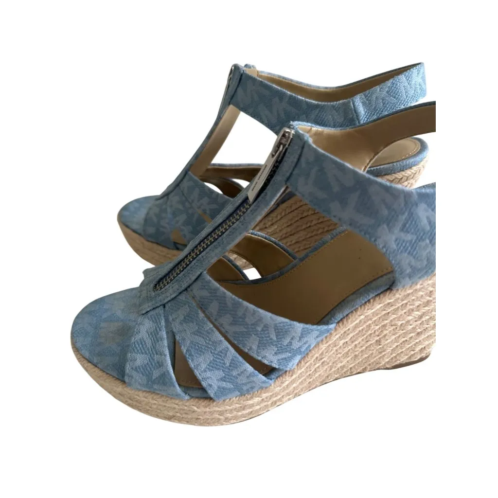 MICHAEL KORS Light Blue Logo Espadrilles Wedges Size 6.5 - Image 7