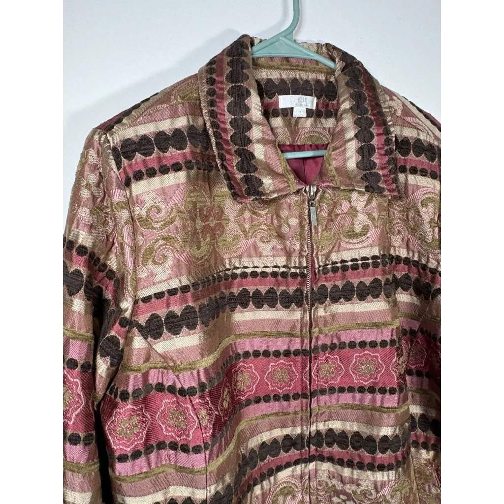 ERIN Tapestry Blazer Pink Gold Jacket Boho Cottagecore Lagenlook Size 1X XL - Image 2