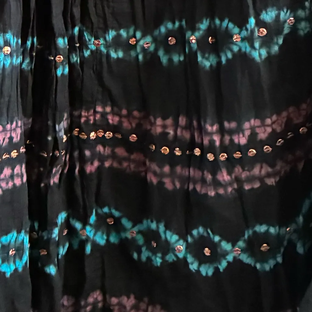 Vintage Y2K Goth Tokyo Denim Bank Sequin Swing Boho Tye Dye Skirt W Drawstring Black Size undefined - Image 6