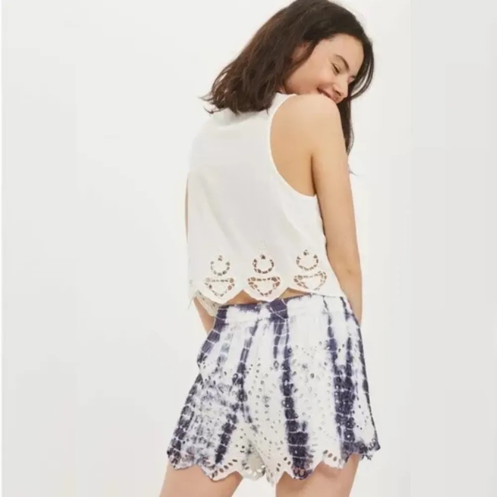 TOPSHOP Tie Dye Embroidered Eyelet Cutwork Shorts - Image 3