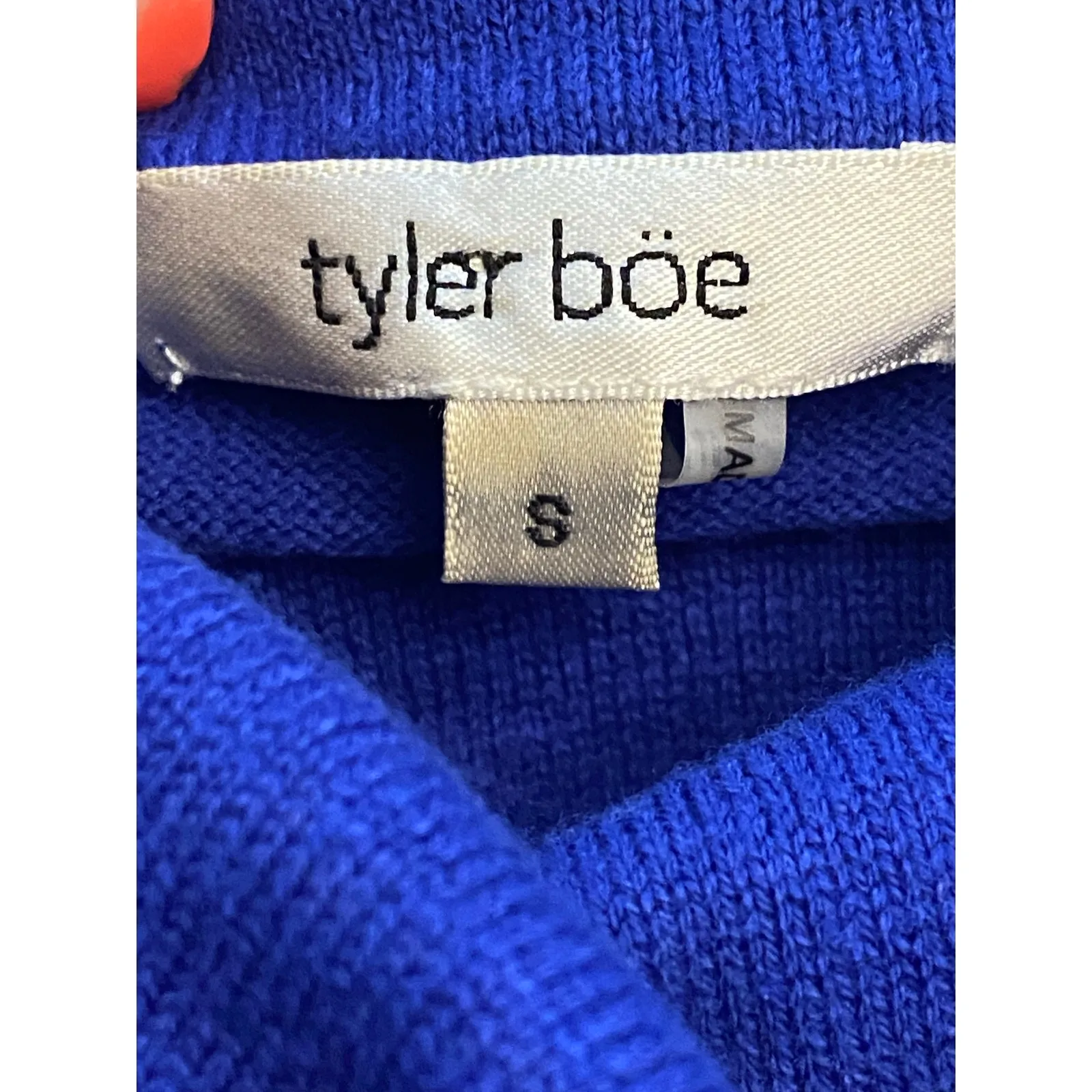 Tyler Böe Blue Funnel Neck Sweater Dress Small Cotton Cashmere Knit Pockets - Image 4