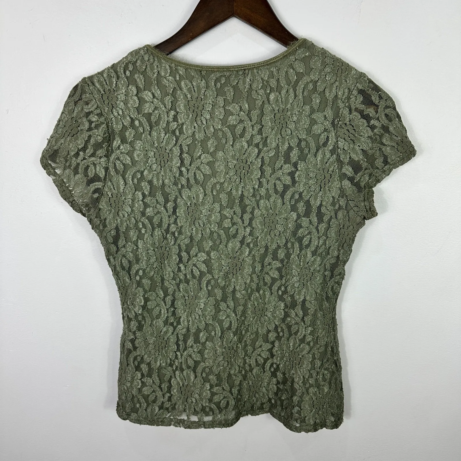 Karen Kane Top S Green Floral Lace Mesh Y2K Boho Whimsigoth Fairy Grunge Vintage - Image 2