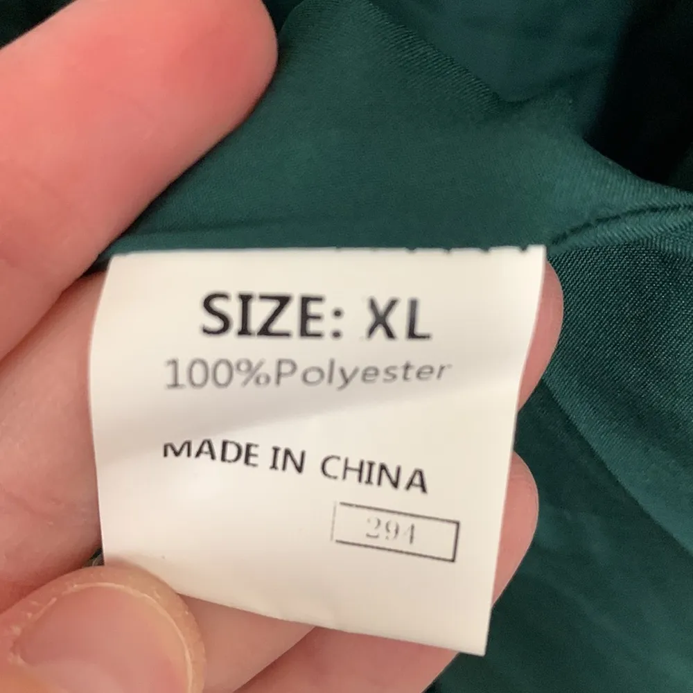 Dark Green Ivory Satin Christmas Holiday Formal Maxi Dress Size XL - Image 6