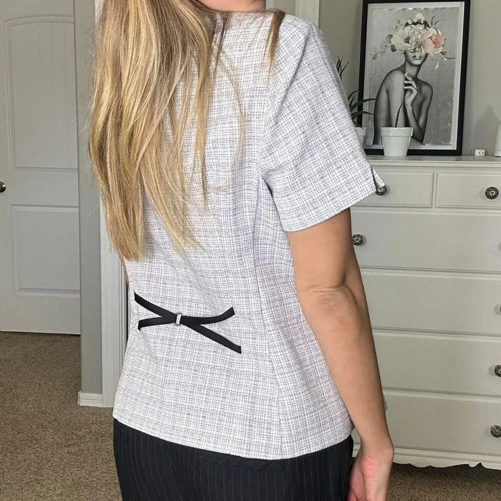 White and black plaid peplum mini blazer with bow detailing - Image 6