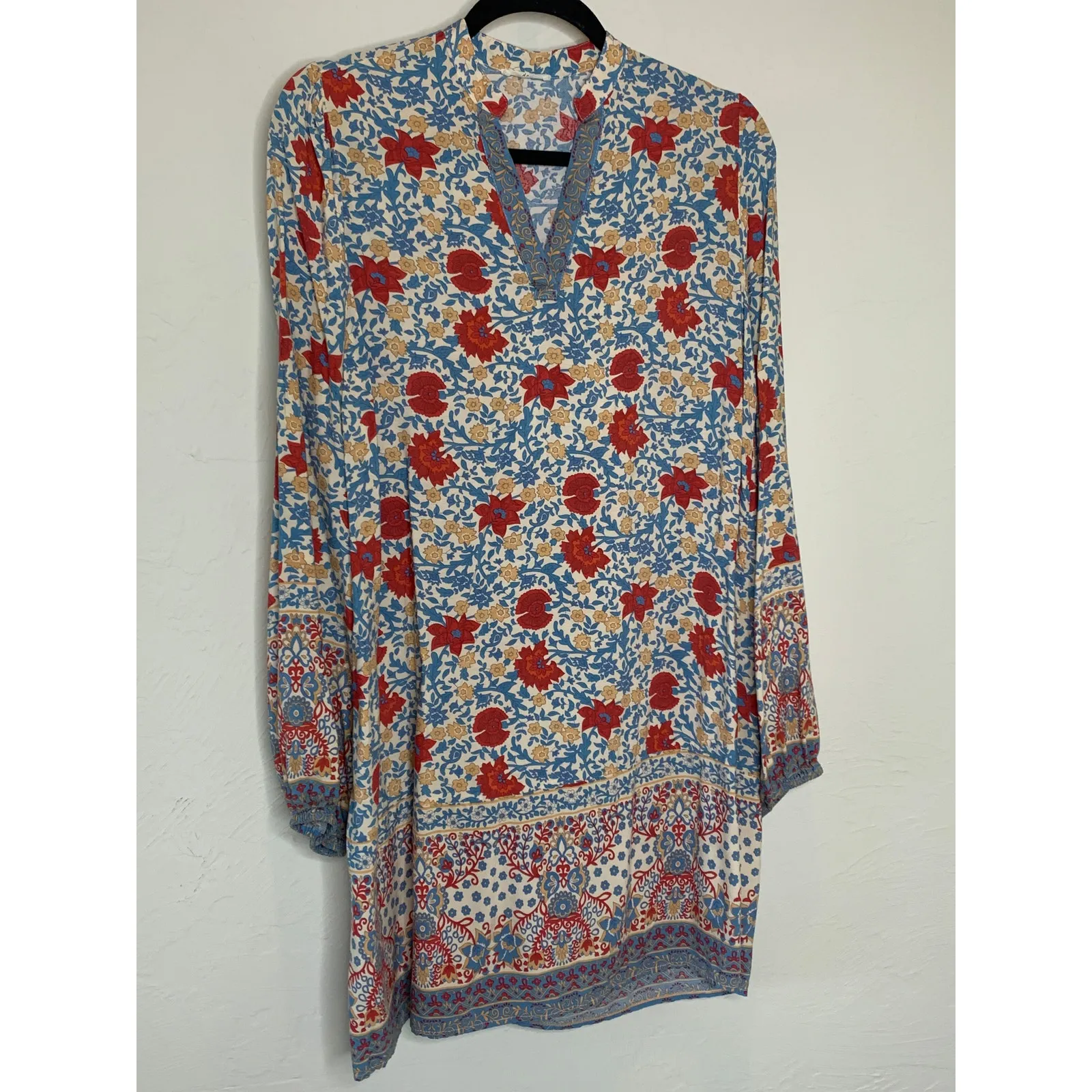 SundayUp Floral Dress Sz Large Cream Orange Gold Blue Boho - Image 5