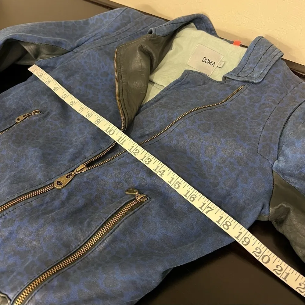 Doma Leather OOAK reworked moto Jacket, blu with animal print and back graphic S Black - Image 12