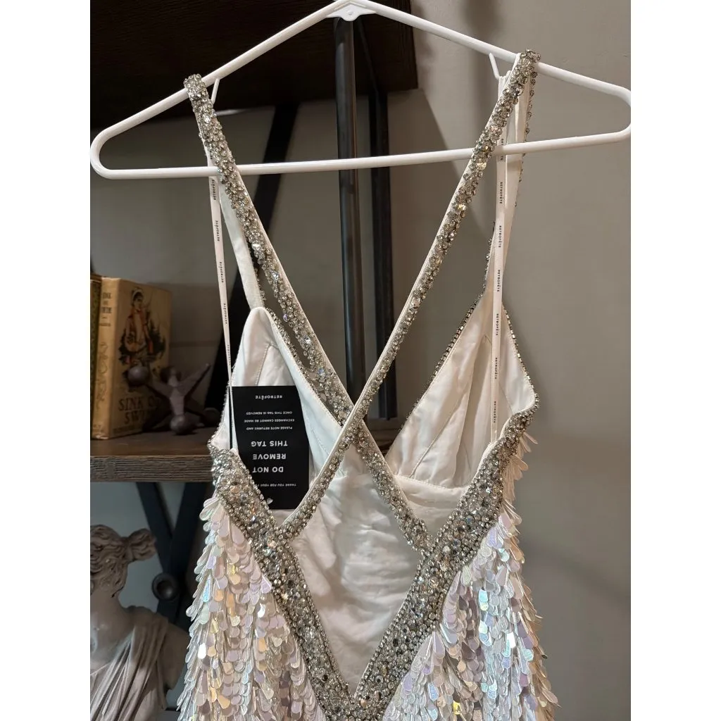 retrofete Ivana Sequin Rhinestone Mini Dress White & Silver Womens Size XS - Image 16