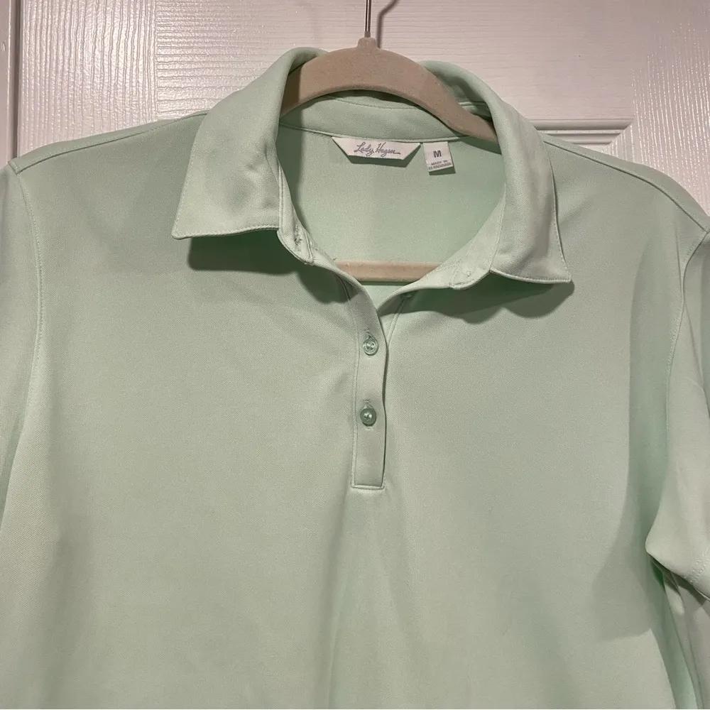 Lady Hagen Size M Mont Green Short Sleeve Polo Shirt Logo Split Hem Button - Image 2