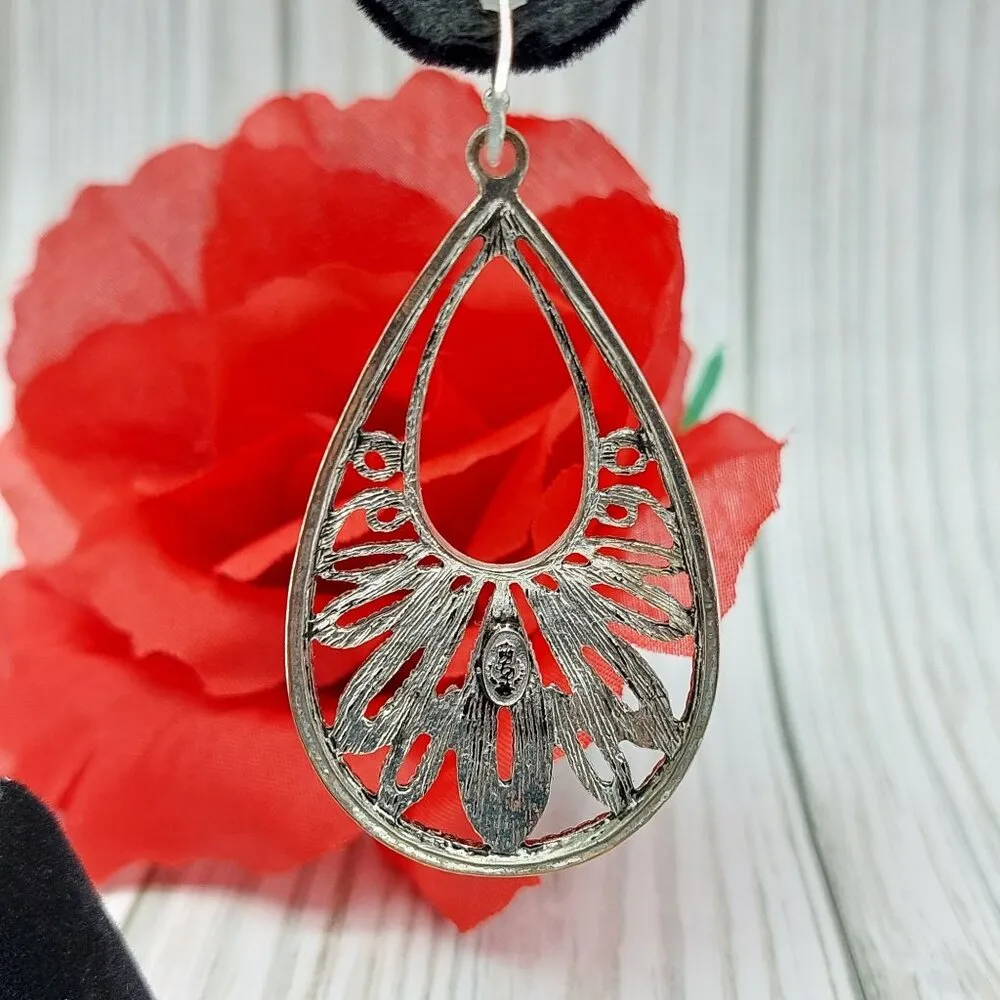 Premier Designs Silver Tone Filigree Openwork Teardrop Earrings Statement 2.5" - Image 7