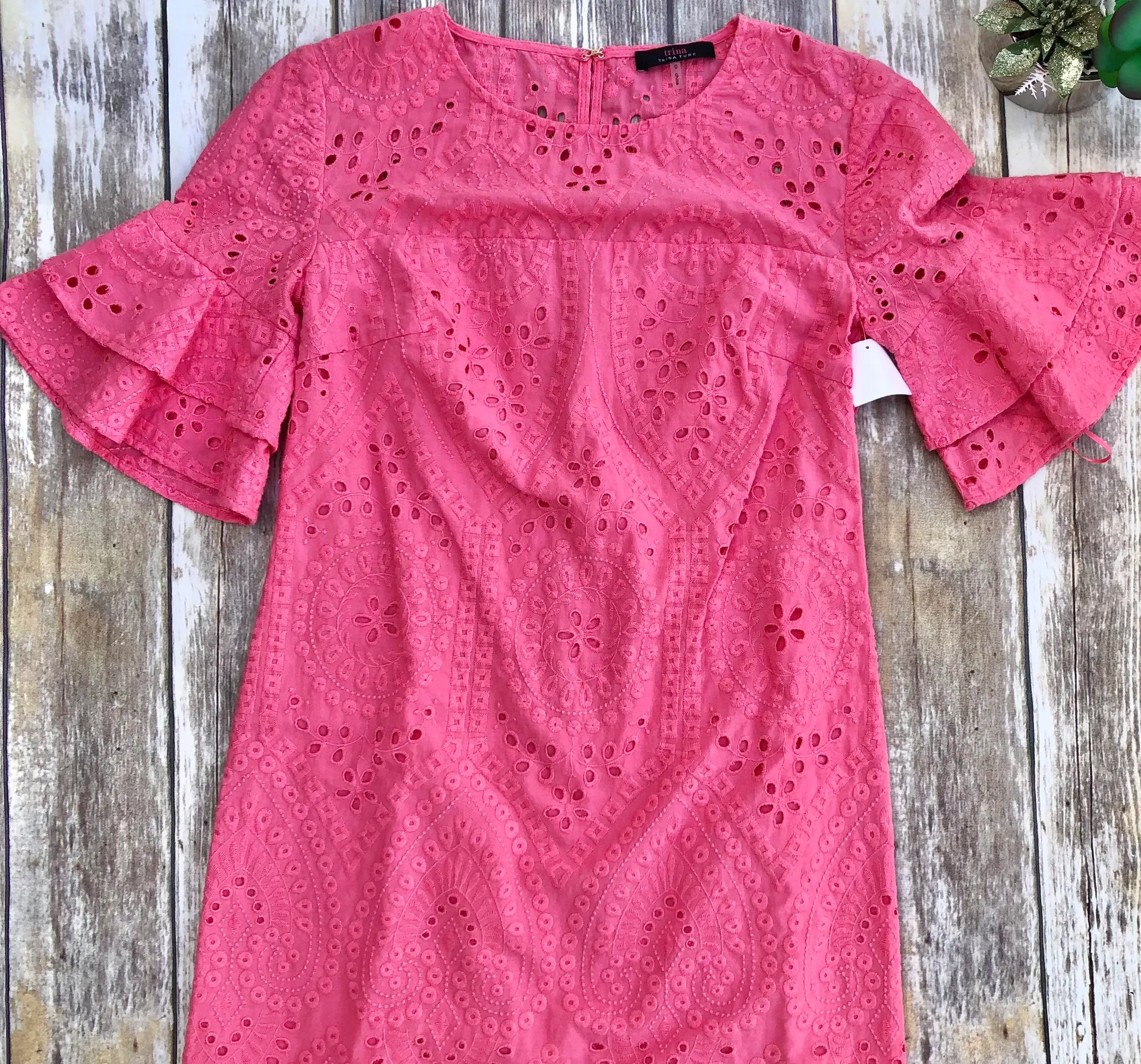 Praise Eyelet Ruffle Sheath Dress Cosmo Pink - Image 6