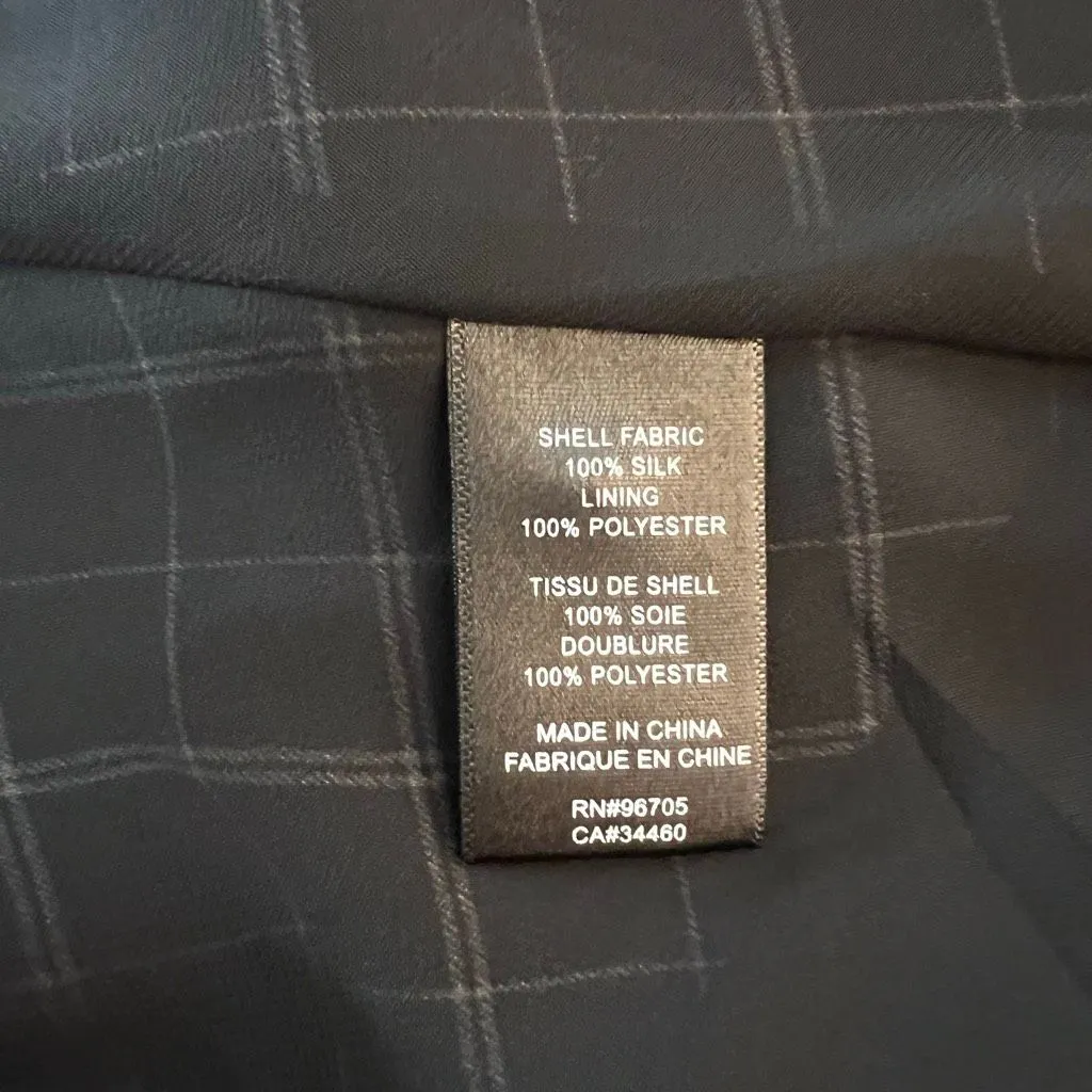 Rebecca Taylor Black Plaid Bow Tie Neck Long Sleeve Mini Silk Dress Size 8 - Image 9