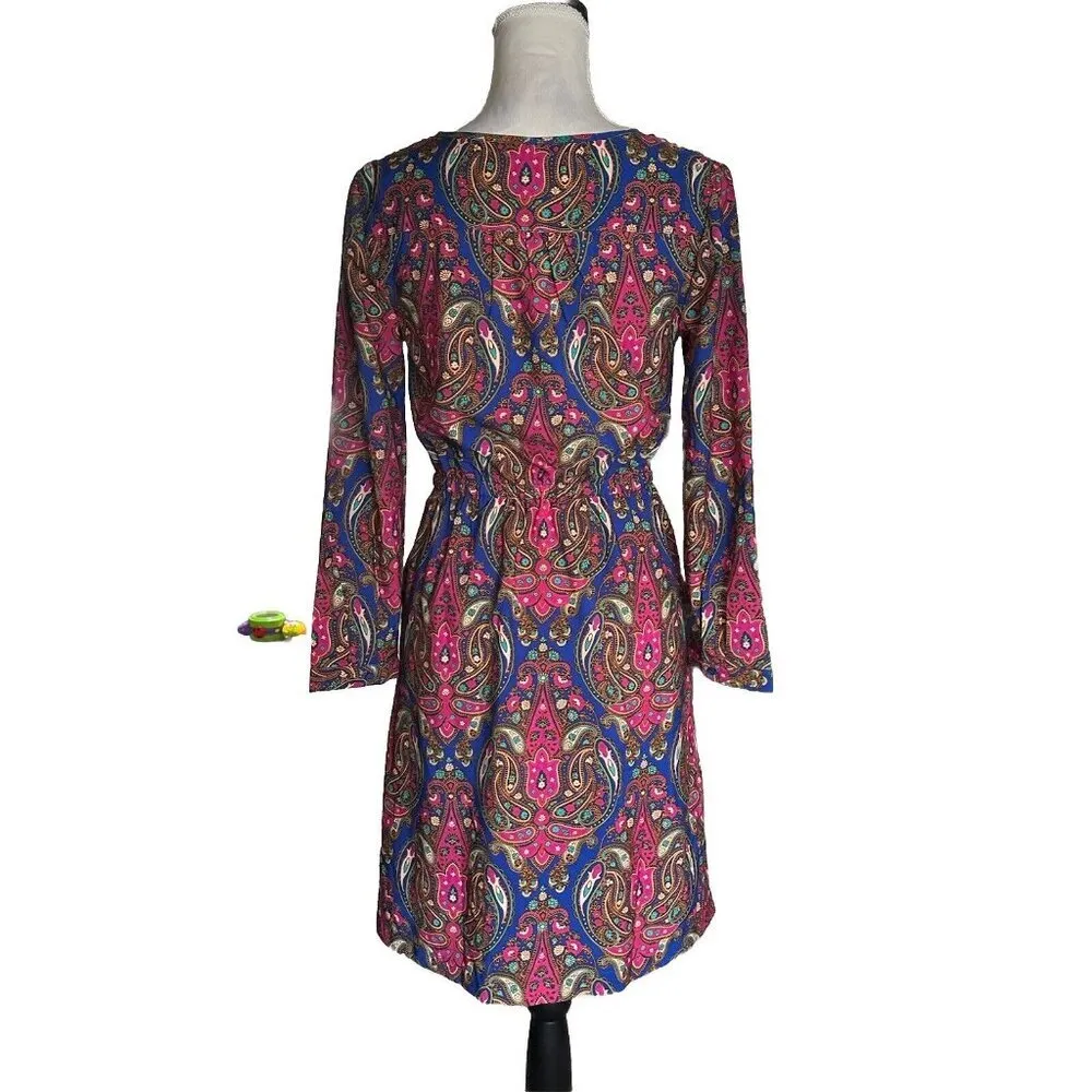 Merona Blue Pink Paisley Long Sleeve Dress Light Weight Colorful Casual - Image 5
