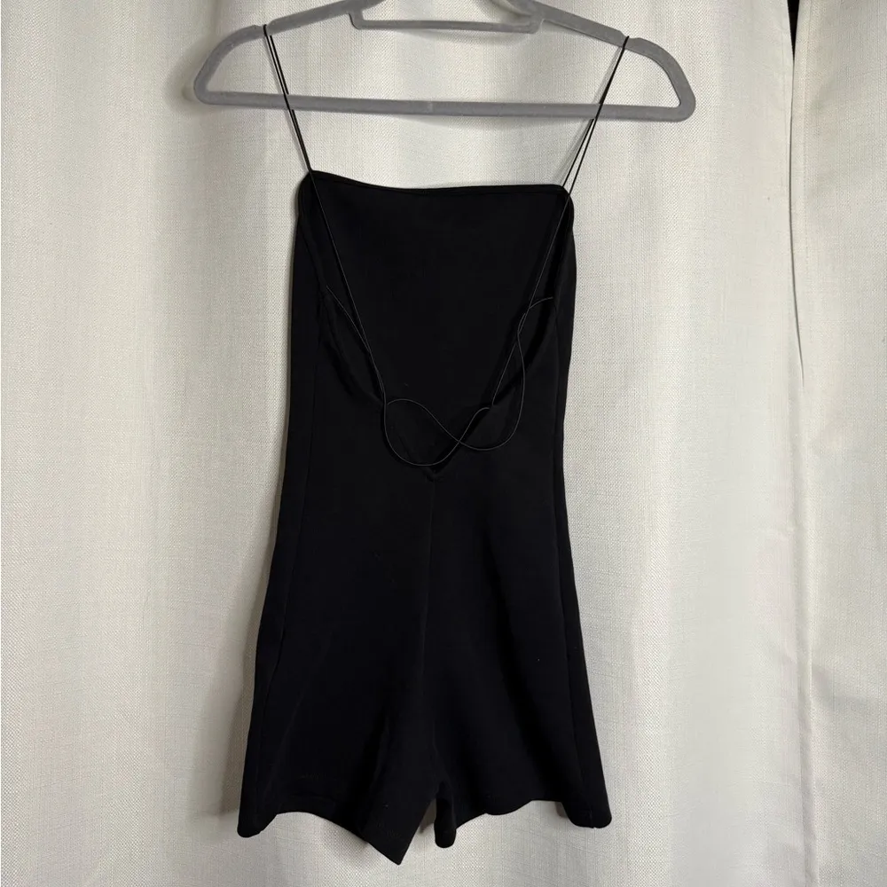 ZARA  Black Square Neck Spaghetti Strap Romper Small - Image 3