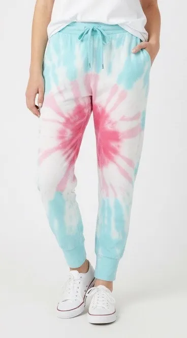 Party Tie Dye Sweatpants Joggers Lounge Pants Size M Pink Blue White Size M - Image 1