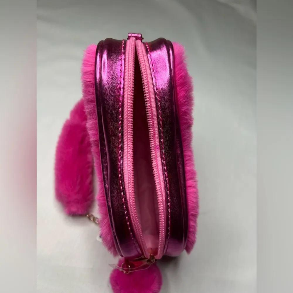 Rainbow Sugar Fluffy Pink Heart Shoulder Bag 7” - Image 3