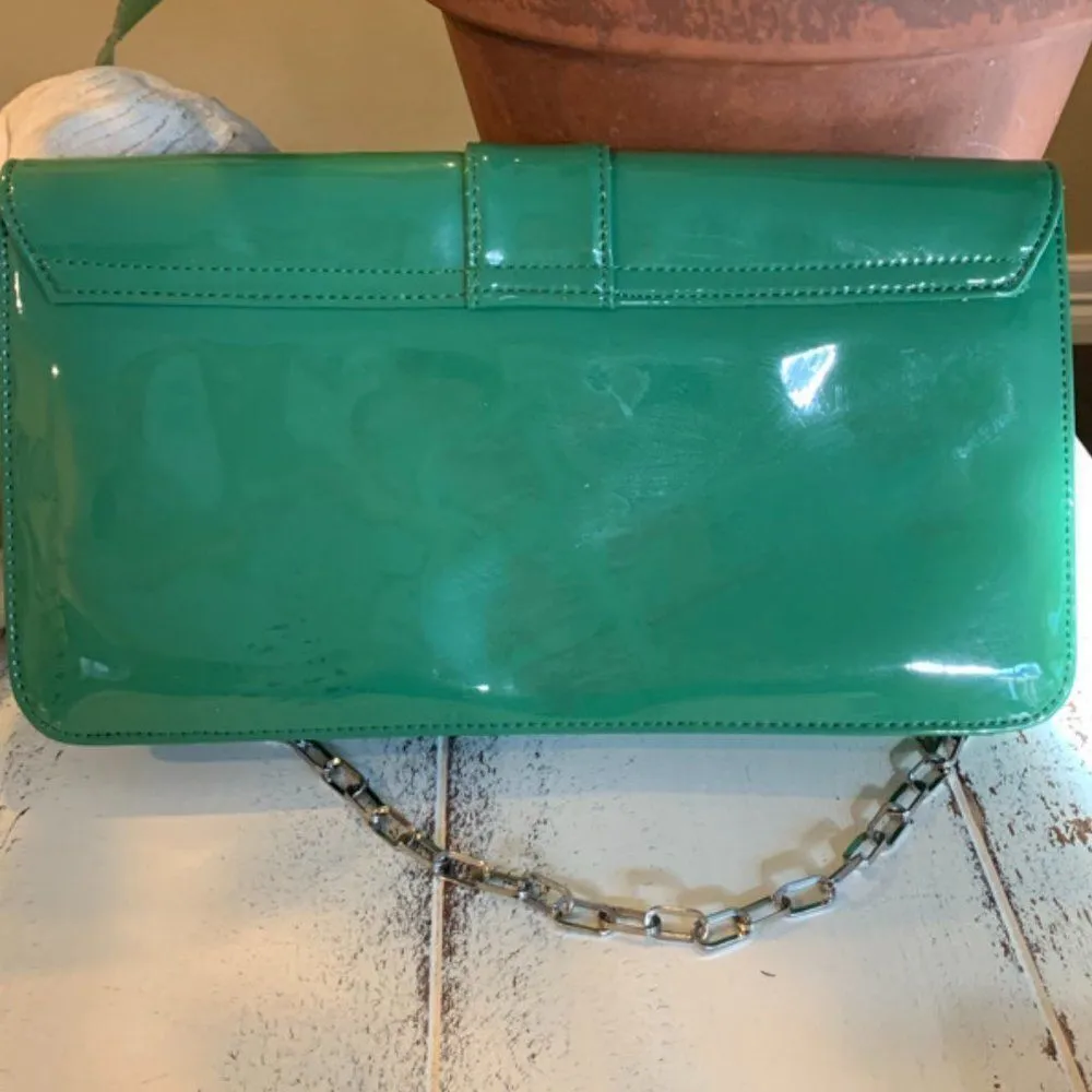 LOFT Green Patent Leather Silver Chain Purse - Image 4