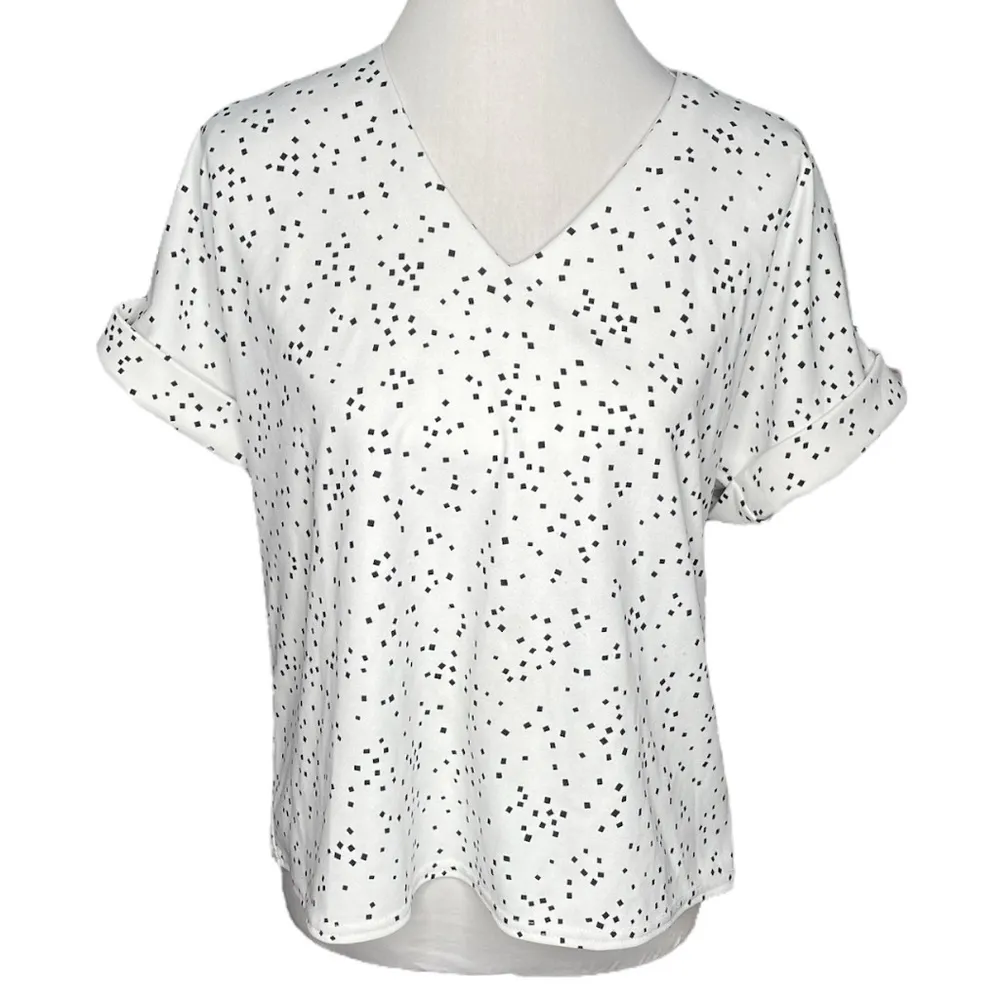Melloday Square Dots Short Sleeve Blouse with Back Zipper White Medium - Image 8