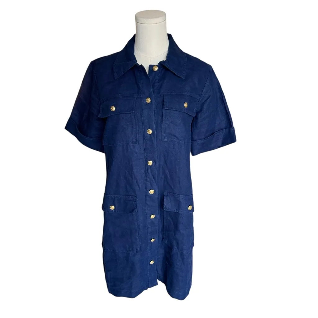J.Crew - 100% Linen Gamine Shirt Dress in Dark Evening Navy Sz 6 - Image 4